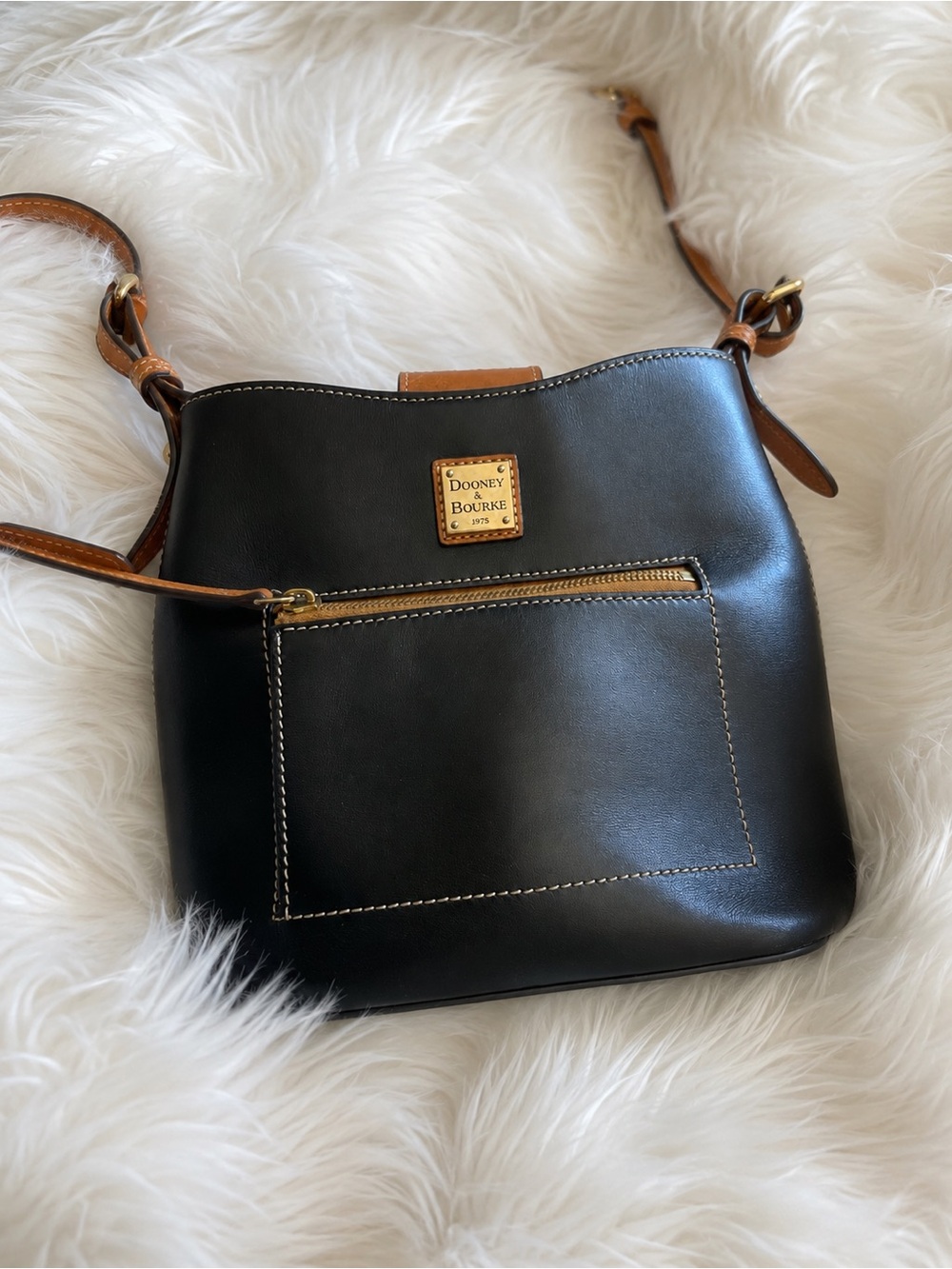 Dooney & Bourke Black Leather Crossbody with Brown Trim